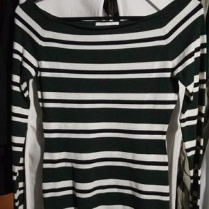 H&M green and white striped top